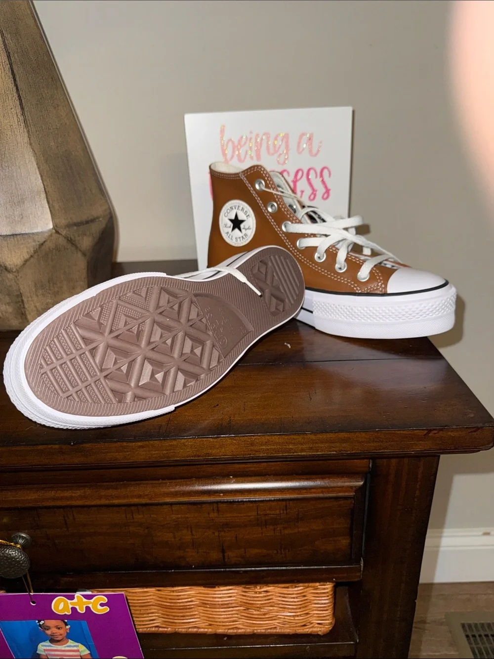 Converse High Top Platform Sneakers in Brown and White